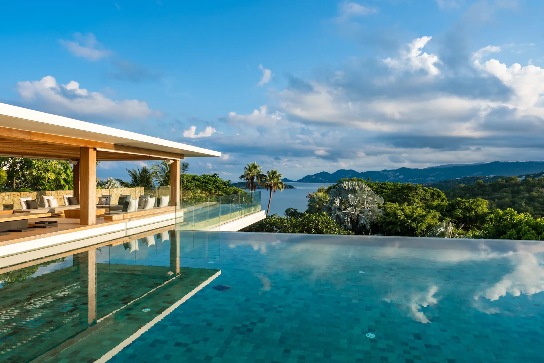 An infinity pool and sala at Samujana overlooking the Gulf of Thailand
